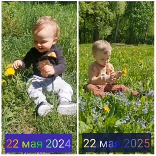 Child in Grassy Field Across Years