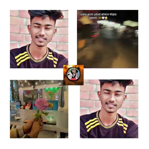 Young Man and Rose in Cafe