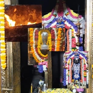Religious Altar with Colorful Garlands