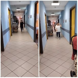Split View of Hallway Walkers