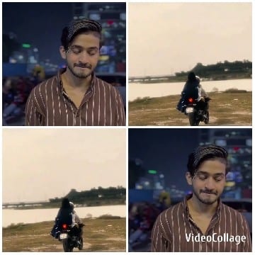 Person in Stripes and Motorcycle