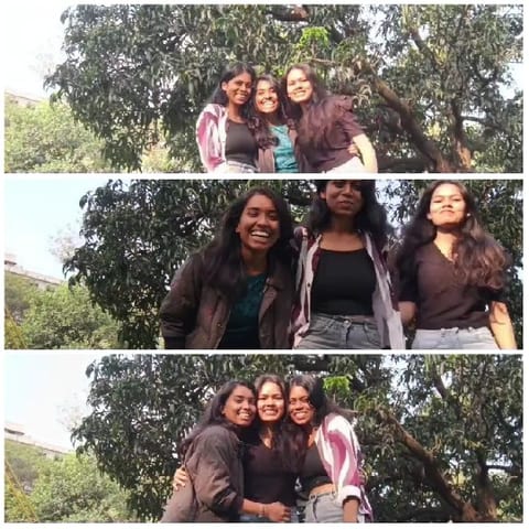 Three Friends Smiling Outdoors