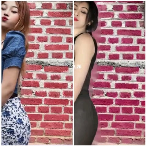 Two Women in Front of Brick Wall
