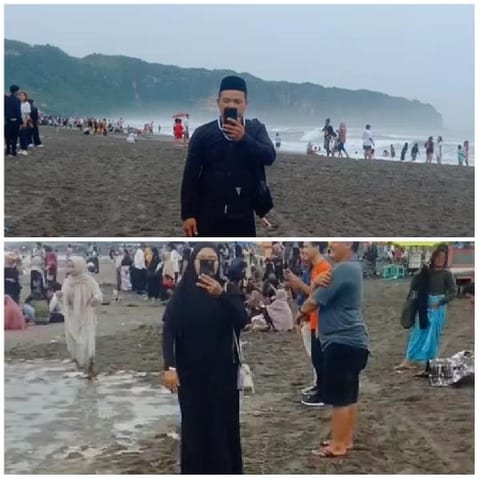 Busy Beach Scene with Friends