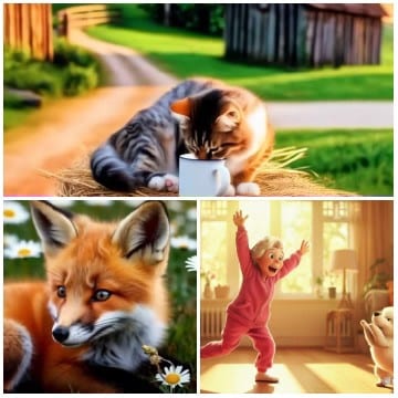 Cat, Fox, and Joyful Child