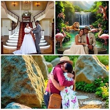Couple in Wedding and Tropical Settings