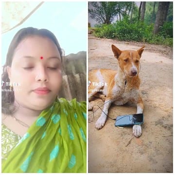 Woman in Sari and Dog