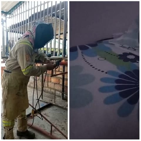 Welder Performing Work with Fabric