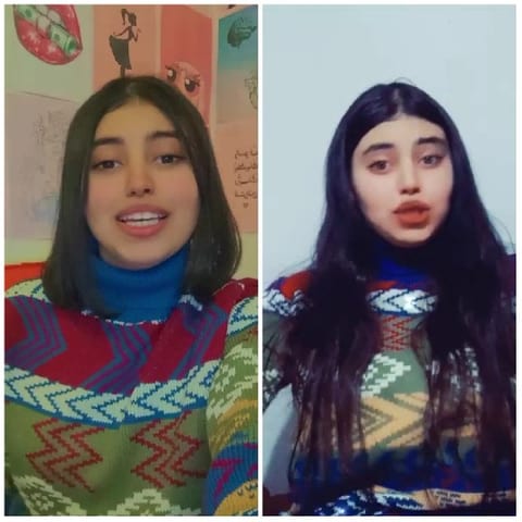 Woman with Two Hairstyles
