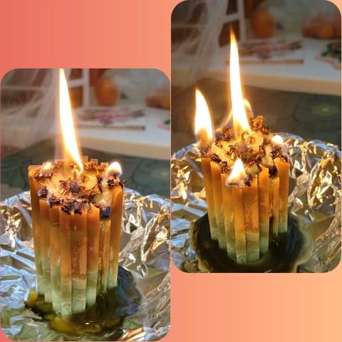 Multicolored Candle with Flames