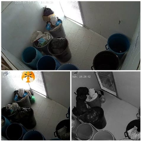 Room with Trash Bins and Emoji