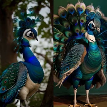 Two Peacocks with Vibrant Plumage