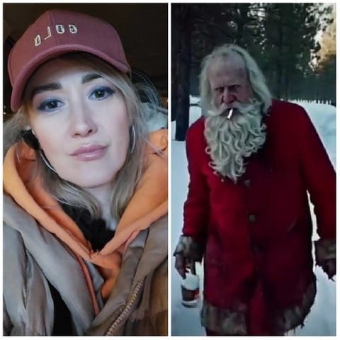 Person in Cap and Santa Claus