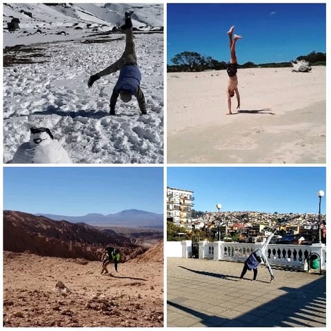Handstand Practice in Snow and Sand