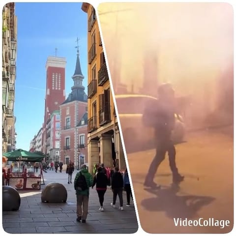 City Street with People and Smoke
