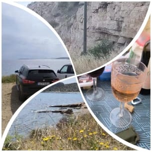 Coastal Scene and Wine Setup