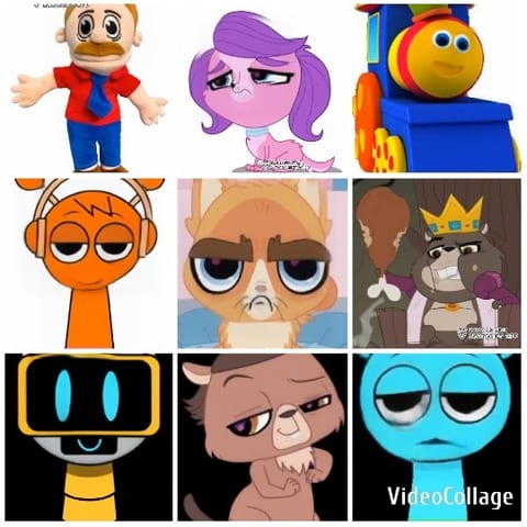 Cartoon Characters in Colorful Grid