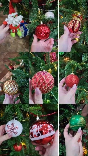 Hands Holding Colorful Christmas Ornaments