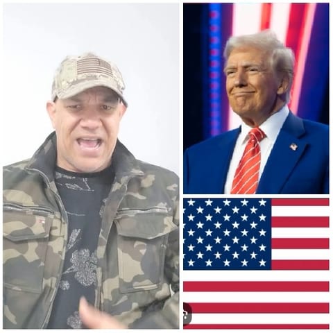 Camouflage Jacket and Patriotic Backdrop