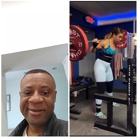 Smiling Man and Weightlifting Woman