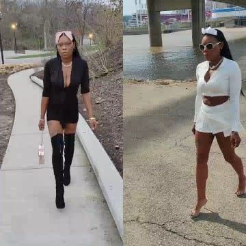 Two Fashionable Walkers Outdoors