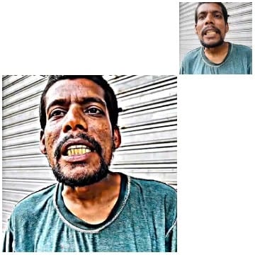 Open-Mouthed Man in Front of Shutter