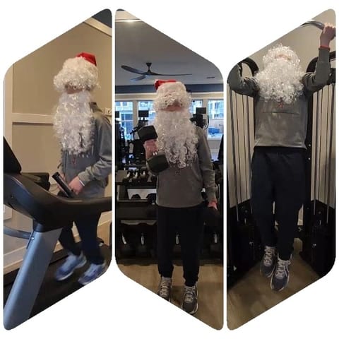 Santa Claus Working Out at Gym