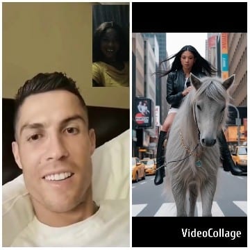 Smiling Man and Woman on Horse