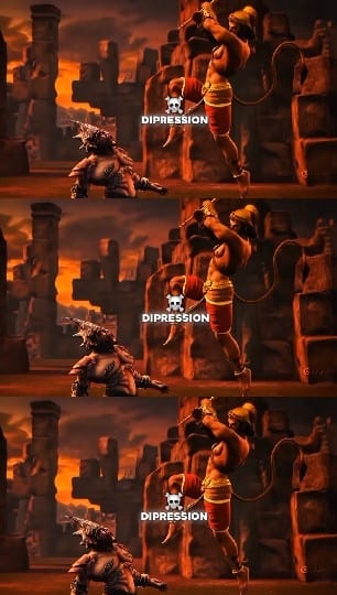 Warrior vs Depression Cartoon Scene