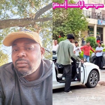 Man by Tree and Group by Car
