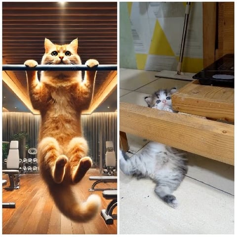 Cat Hanging from Pull-Up Bar