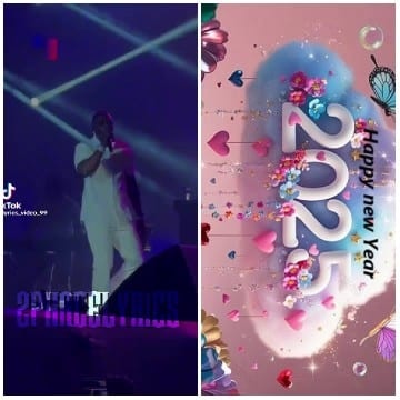 Musician on Stage and New Year Graphic