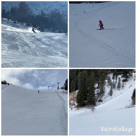 Skiing Action on Snowy Slopes