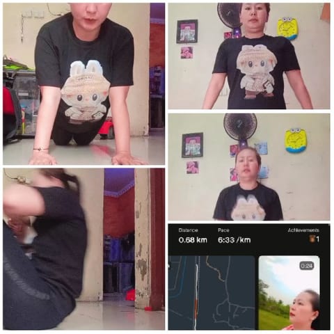 Home Exercise Routine in Black T-Shirt