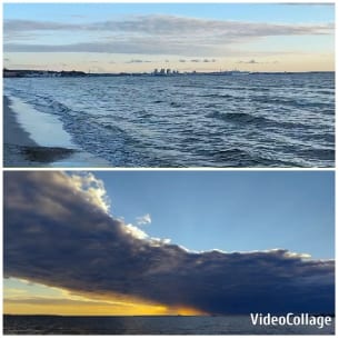 Beach Scene and Dramatic Sunset Clouds