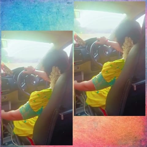 Driving with Floral Hair Accessories