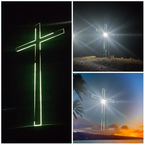Illuminated Crosses at Night and Sunset