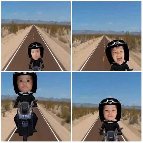 Child Riding Motorcycle in Desert