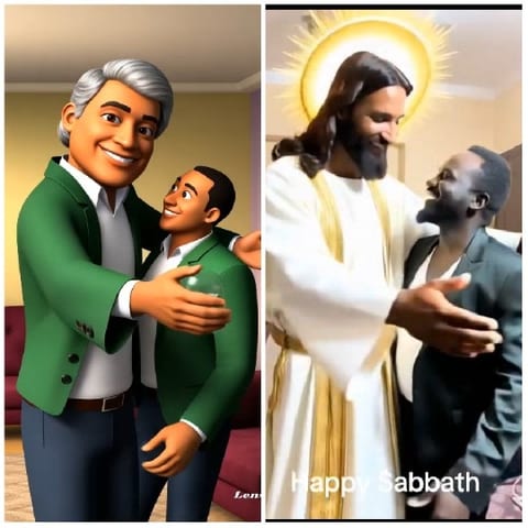 Cartoon Hug and Religious Depiction