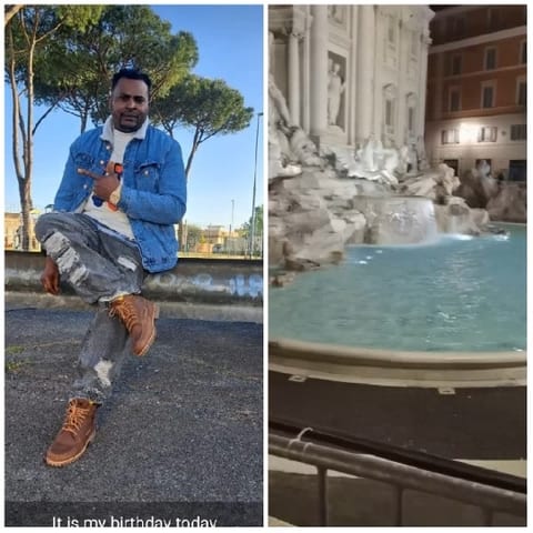 Person Posing Outdoors and Famous Fountain