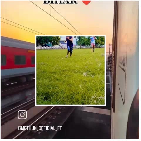 Trains at Sunset with Running People