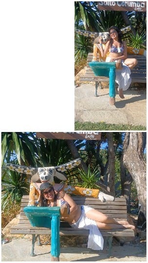 Person Posing by Cow Sculpture