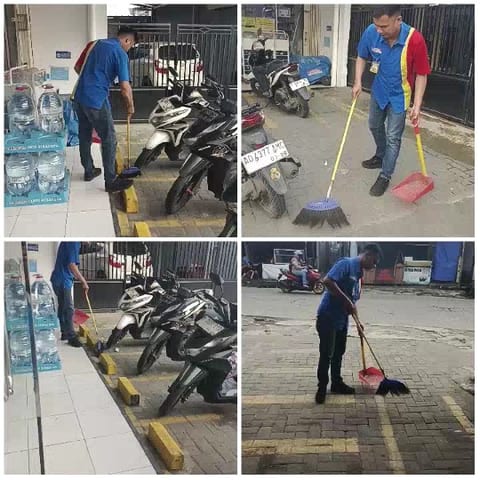 Person Sweeping Outdoor Area