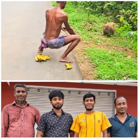 Man Squatting Near Monkey Encounter