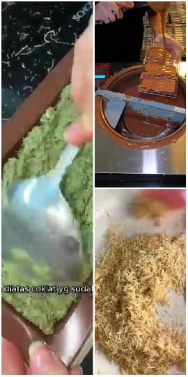 Spreading Green Mixture and Grating Chocolate