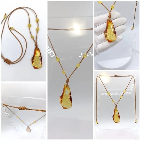 Brown Cord Necklace with Yellow Beads