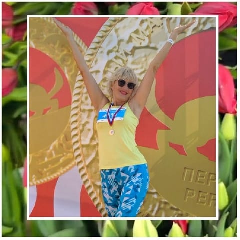 Celebratory Pose with Colorful Background