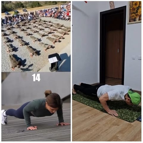 Group Exercising Outdoors with Crowd
