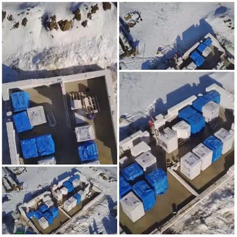 Aerial View of Snowy Construction Site