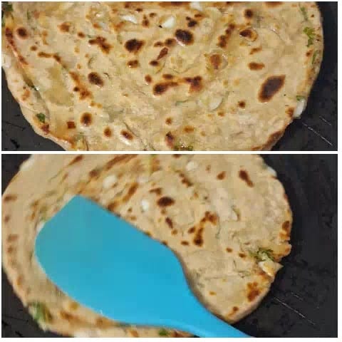 Cooking Flatbread with Blue Spatula